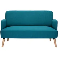 Skandinavisches 2-Sitzer-Sofa aus entenblauem Stoff und hellem Holz ISKO