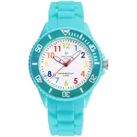 Alienwork Kids Lernuhr Kinderuhr Mädchen Uhrzeit Lernen Türkis Silikon-Armband Mehrfarbig Kinder-Uhr Wasserdicht 5 ATM Zeit Lernen
