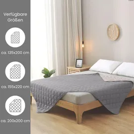Wometo Microfaser Sommer Steppbett 155x220 grau & hellgrau / OEKO-TEX / kochfest 95° / Leichtsteppbett für heiße Tage / ohne Bezug verwendbar