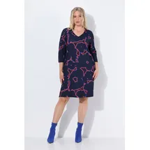 Ulla Popken Damen große Größen Übergrößen Plus Size Punto-Kleid, Blüten, V-Ausschnitt, 3/4-Arm, Taschen Marine 54+ 842995130-54+ - 54-56