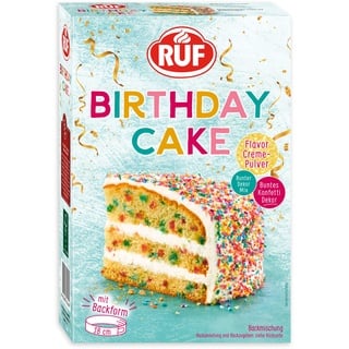 RUF Birthday Cake, Geburtstagskuchen, Schicht-Torte aus Rührteig und Konfetti-Streusel, Tortencreme und buntem Dekor-Mix, für Kindergeburtstag, Familienfeier, Einschulung, 1x425g