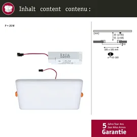 Paulmann VariFit LED Einbaupanel Veluna 1 eckig 185x185mm 17,5W 4000K Satin