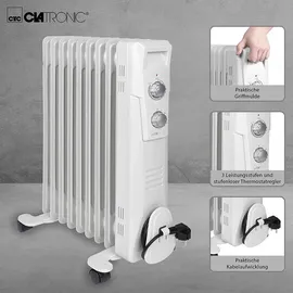 Clatronic Clatronic® Ölradiator | Effiziente Mobile Heizung | elektrische Heizung mit 9 Rippen | Radiator mit 3 Leistungsstufen | Slimline Heizkörper | bi... | Weiß