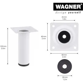 Wagner Möbelbein Classic Retro - Ø 30 x 100 mm, Anschraubplatte 60 x 60 mm, Gewinde Ø 10 mm, Stahl, weiß- 12161001