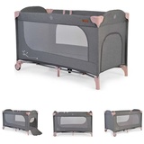 Cangaroo Reisebett Skyglow Laufstall 2 Räder mit Bremsen Matratze Seiteneingang rosa