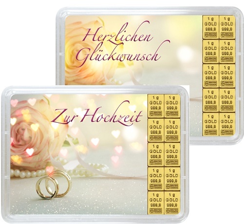 10 x 1 g Gold Geschenkkarte Glückwunsch zur Hochzeit