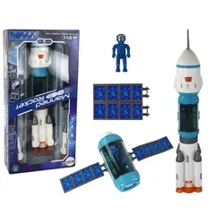 LEAN Toys Spielzeug-Flugzeug Cosmos Set Rakete Sound Licht Weltraumrakete Laborkapsel Solarpaneele blau