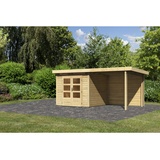 Karibu Gartenhaus Kandern 3 mit Anbaudach,naturbelassen,2,4 x 2,4 m (B x T)