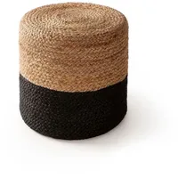 Benuta pure Jute-Pouf Jutta Hellbraun/Schwarz 40x40x40 cm