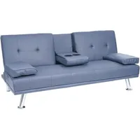 3er-Sofa HHG 179, Couch Schlafsofa Gästebett, Tassenhalter verstellbar 97x166cm Kunstleder, dunkelblau