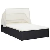 furnicato Gartenliege 2-Personen Sonnenliege aus PE-Rattan Schwarz 194x120,5x110 cm, Doppelliege mit verstellbaren Lehnen, Polsterung und integriertem Dach schwarz