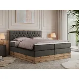 MKS Meble King Boxspringbett 180x200 mit Bettkasten Eiche, Polsterbett 180x200 mit Matratze H3, Bett 180x200 mit Kopfteil, Bett mit Holzrahmen in W... - Dunkelgrau