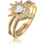 Elli Ring-Set Mond Sonne Zirkonia 2er Set 925 Sterling Silber vergoldet goldfarben 56