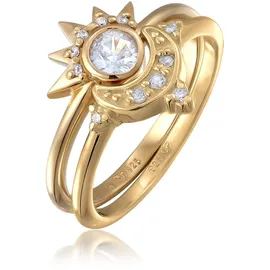 Elli Ring-Set Mond Sonne Zirkonia 2er Set 925 Sterling Silber vergoldet goldfarben 56