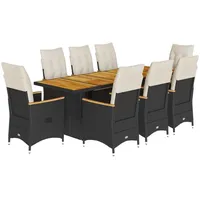 vidaXL 9-tlg Garten-Bistro-Set mit Kissen Schwarz Poly Rattan Modell 1