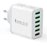 USB Ladegerät, 6-Ports Ladeadapter 33W Adapter Ladestecker mit QC 3.0 Schnellladegerät Mehrfach, USB Stecker Netzteil für iPhone 16 15 14 13 12 11 Pro Max, iPad, Handy Steckdose Charger Netzstecker