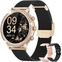 Smartwatch Damen mit Telefonfunktion Fitnessuhr Tracker HD Touchscreen 24/7 Pulsuhr Menstruationszyklus IP68 Wasserdicht Sportuhr,Schwarzgold