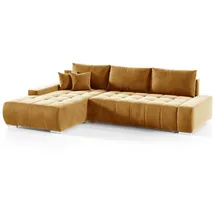 Fun Möbel Ecksofa Sofa mit Schlaffunktion VOGAR Stoff Monolith Honiggelb Ottomane Links - Gelb