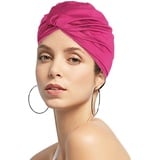 Schwimmkappe Damen Turban Badekappe Ohrenschutz Badehaube rutschfest Swimming Cap Retro Schwimmhaube Mädchen Bademütze Elastisch Schwimmmütze Sommer Schwimmkappe für Lange Kurze Haare Frauen Rosa