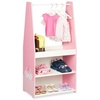 Kleiderständer Kinder, HxBxT: 120 x 60 x 40 cm, Kleiderstange, 3 Fächer, Garderobe Kinderzimmer, rosa/weiß