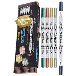 ONLINE® Calli.Brush Double Metallic Brush-Pens farbsortiert, 5 St.
