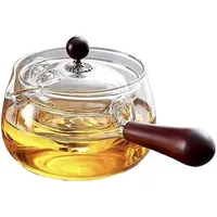 Teekanne mit Infuser, 580 ml/19,6 oz Borosilikat -Glas -Teekanne mit 360 ° rotierender Teehersteller, Blühen und loser Blatt, japanischer Teekessel mit Holzgriff