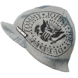 RAMONES Rockband Schirm-Beanie mit Band-Print Strick-Mütze mit Patch Fan-Beanie KC100814RAM Grau - One-Size