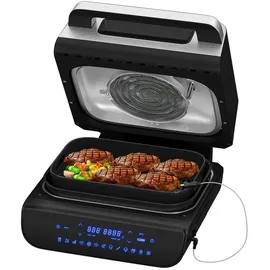 Homelux Foodi Grill & Heißluftfritteuse, 6-in-1 Airfryer Elektrischer mit Temperaturfühler, Touch-Steuerung, Max 230°C, 120-Minuten Timer, 1700W - Silber