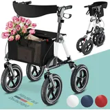 aktivshop Rollator faltbar und leicht mit Sitz, Outdoor Rollator mit Luftbereifung