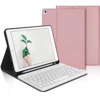 IVEOPPE iPad 9 Generation Hülle mit Tastatur,iPad 10.2 Hülle mit Tastatur, iPad Pro 10.5 Zoll Tastatur a1709, Bluetooth QWERTZ iPad 9.Gen/8.Gen/7.Gen/Air 3 2019 Weiss Tastatur mit SchutzHülle,Rosa