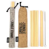 Jungle Culture Wiederverwendbare Bambus-Trinkhalme, 6 Stück, inklusive Boba-Strohhalm, Aufbewahrungstasche, Beutel und Reinigungsbürste, keine Abfallstoffe, natürliche Strohhalme, umweltfreundlich und