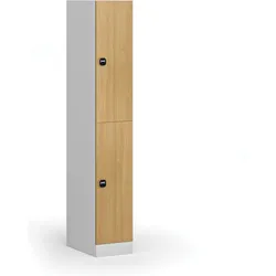 Schließfachschrank, 2 Fächer, 1850 x 300 x 500 mm, RFID-Schloss, laminierte Tür, Buche