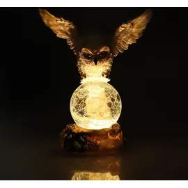 COM-FOUR com-four® LED-Figur Eule mit Glaskugel - LED Beleuchtung zum Hinstellen mit Timer-Funktion - dekorative Weihnachtsfigur