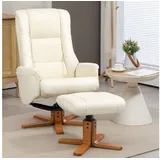 Homcom Relaxsessel Kunstleder 84 x 102 x 71 cm Cremeweiß mit Hocker