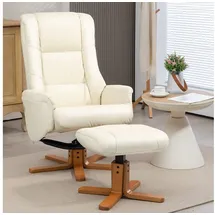 Homcom Relaxsessel Kunstleder 84 x 102 x 71 cm Cremeweiß mit Hocker