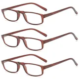 Lanomi 3er Pack Schmal Lesebrille Herren Damen Blaulichtfilter Lesehilfe Rechteckig Sehhilfe Federscharniere Anti Blaulicht Brille mit Sehstärke 3 Stück Braun Lesebrillen 1.5 - S