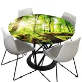Morbuy Rund Tischdecke Elastisch, 3D Wald Rund Tischdecken Wasserdicht Lotuseffekt Abwaschbar Abwischbar Tischtuch für Dekoration Küchentisch Garten Outdoor (Durchmesser 200cm,Sonnenlichtwald)