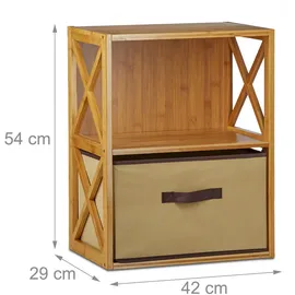 Relaxdays Regal Bambus mit Korb, 2 Ablagen, Holz Standregal, Badregal, Faltbox, HxBxT: 54 x 42 x 29 cm, natur braun