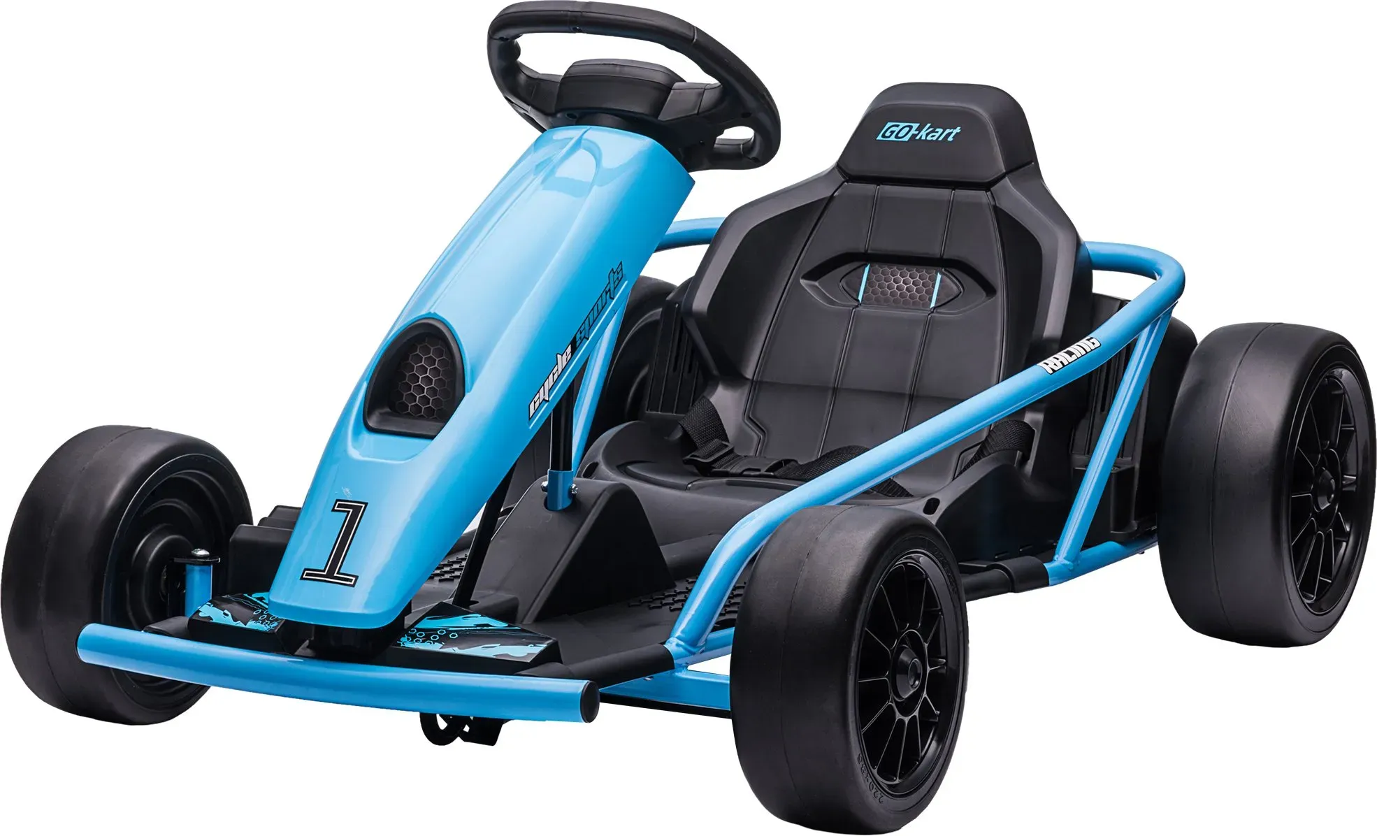 HOMCOM Kinder Elektro Gokart 24V Drift Kart mit langsamen Start, Musik, Hupe, Sicherheitsgurt, Kinderfahrzeug für 8-12 Jahre, Blau   Aosom.de