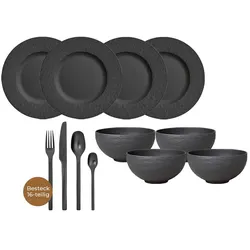 Villeroy & Boch Manufacture Rock Tafelservice mit Besteck 24er Set schwarz 