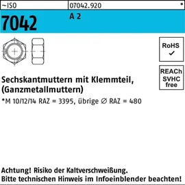 F. REYHER Nchfg. GmbH & Co. KG Sechskantmutter ISO 7042 M8 A2 500 Stück