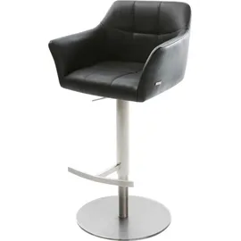 DeLife Barstuhl Yulo-Flex Drehfuß höhenverstellbar Edelstahl Echt-Leder Schwarz