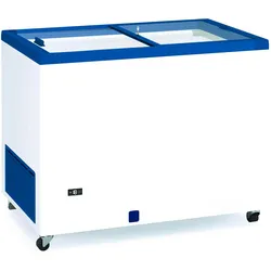 Professionelle Kühltruhe 100 cm und 300 Liter mit Glasschiebetüren. Industrielle Gefriertruhe für Bar, Restaurant und Catering.