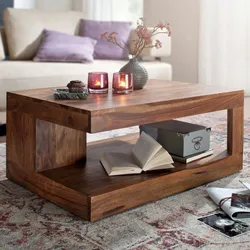 Kadima Design Sheesham Massivholz Couchtisch, Einzigartige Maserung, 30 kg Belastbar. 90x60x40 cm