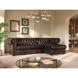 Chesterfield Ecksofa - Ecke Rechs - Büffelleder - Dunkelbraun - BRENTON
