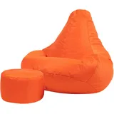 Bean Bag Bazaar Gaming Sitzsack „Recliner“ mit Hocker, Orange, Gamer Sitzsack für Erwachsene und Kinder, Indoor Outdoor Sitzsack Sessel Gaming mit Füllung