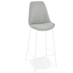 Mittelhoher Snackhocker mit Polsterung aus Grauem Stoff | Küchenhocker mit Rückenlehne und Fußstütze | Moderner Eleganter Stil | Kadima Design