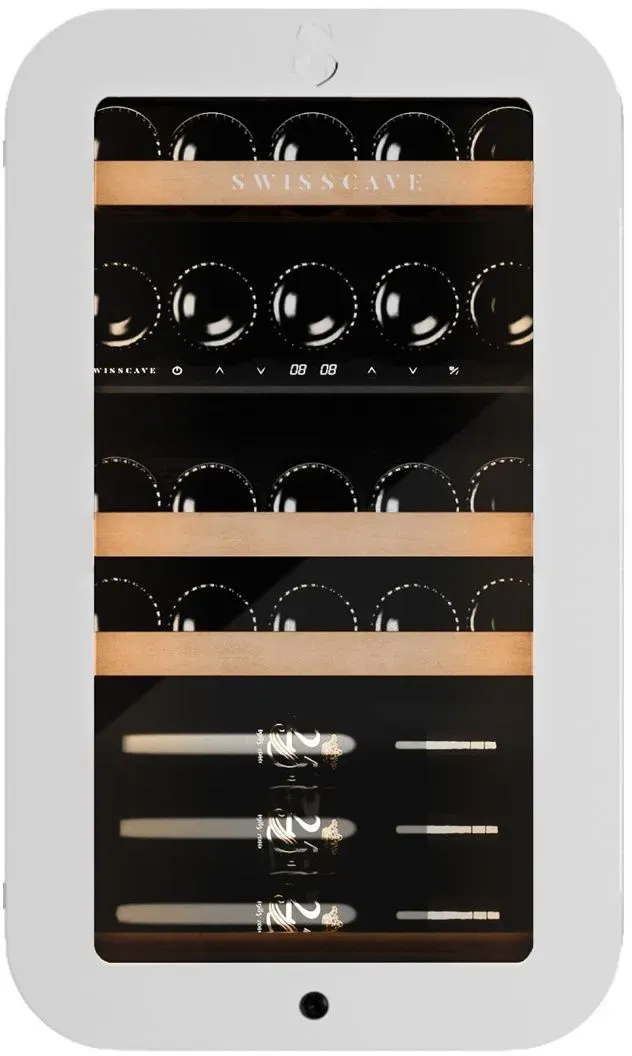 WLB-120DF-WHITE 2-Zonen Weinkühlschrank ? Eleganter Design-Weinkühlschrank für 26 Flaschen