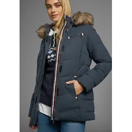 POLARINO Steppjacke POLARINO, Damen, Gr. 46, blau (marine), Obermaterial: 100% Polyester. Besatz: 100% Polyester. Futter: 100% Polyester. Wattierung: 100% Polyester, Strickbündchen, Jacken Steppjacke, mit abnehmbarer Kapuze, mit Fellimitat, viele Taschen