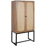 sweeek Geschirrschrank mit Rohrgeflecht und Holzdekor 2 Türen 165 cm - Natur